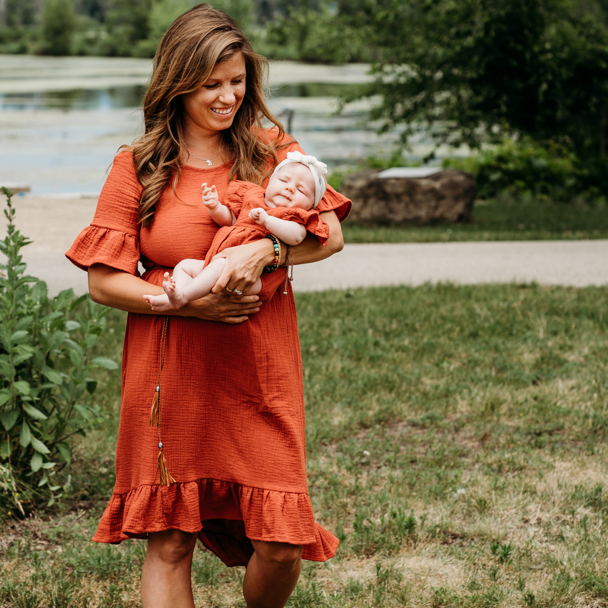 Rust Colored Midi High Low Mommy & Me Dresses- Infant