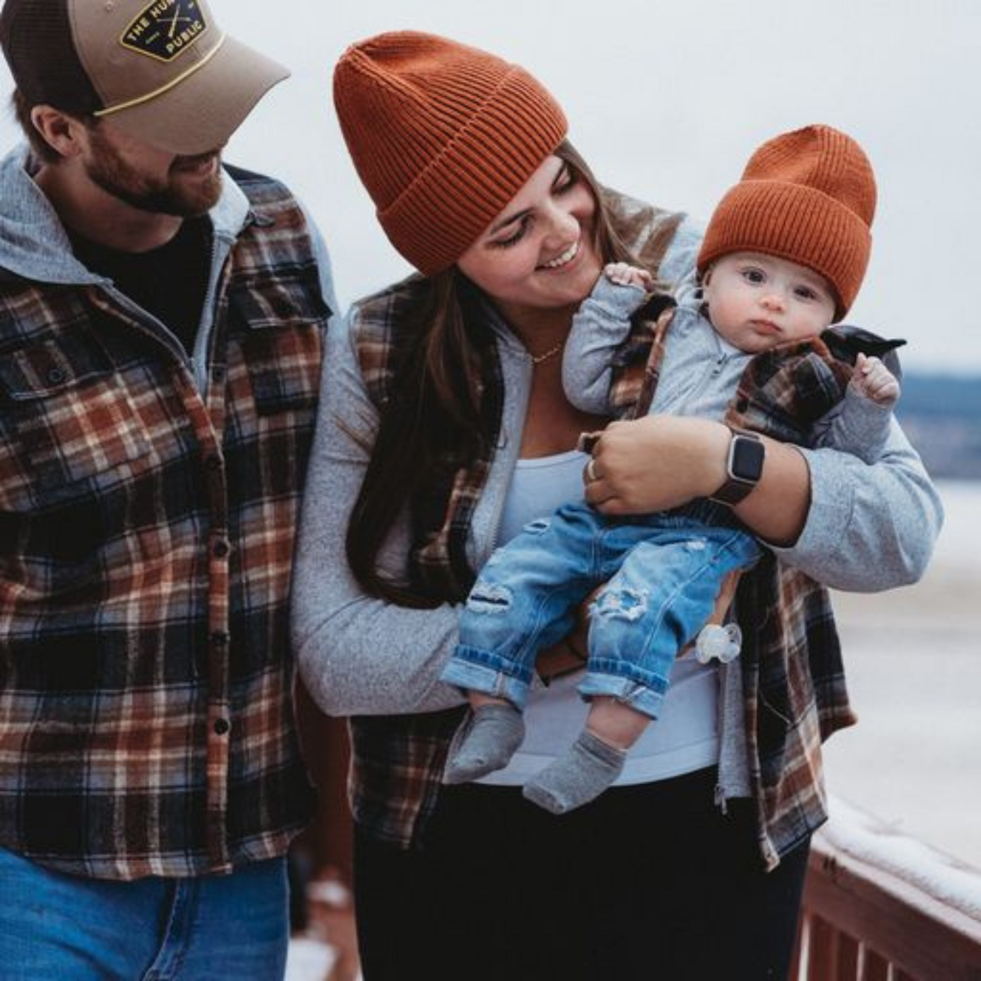 Hooded Gray & Rust Flannel Zip Jacket- Child